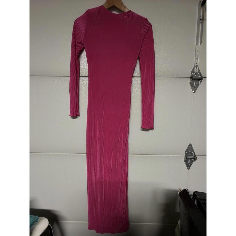 Fashion Nova Joan Maxi Dress Hot Pink Ribbed Open Back Long Sleeve Size M